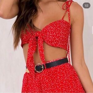 BNWT Princess Polly Red & White Polka Dot Crop Tie Up Sweet Dreams Top, size 12